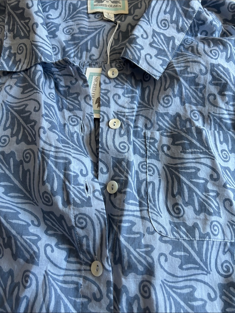 Sigrid Olsen Blue Paisley-Style Button Front Tunic - Picture 5 of 9